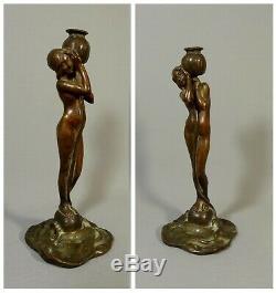 Jugendstil Sculpture Bronze Lamp Art Nouveau Era, Female Flower, Nymph Dryad