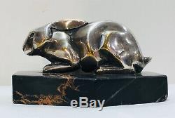 L. Rigot Sculpture Bronze Silver Dun Boulant Signed Rabbit. Art Deco Period