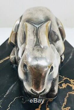 L. Rigot Sculpture Bronze Silver Dun Boulant Signed Rabbit. Art Deco Period