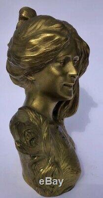 L. Savine (1861-1934) Sculpture Bust Gilt Bronze Art Nouveau 1900 Belle Epoque