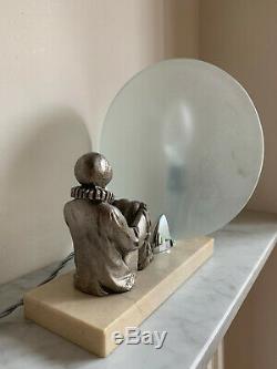 Lamp Art Deco Glass White Sculpture Looking At The Moon Clown Marble