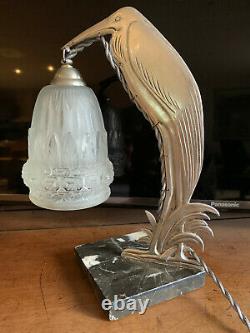 Lamp Art Deco Sculpture Silver Metal Chrome Glass Tulip Schneider Marble