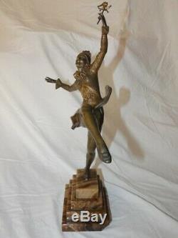 Large And Beautiful Art Deco Bronze Dancer Harlequin Signed Jourdain