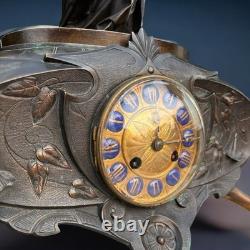 Large Bronze Pendulum by Aimé Millet, Flora Sculpture Art Nouveau 19th Century