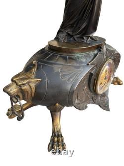 Large Bronze Pendulum by Aimé Millet, Flora Sculpture Art Nouveau 19th Century