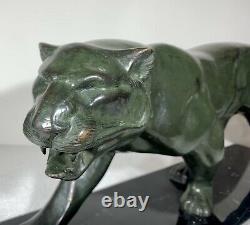 Large Bronze Sculpture Art Deco Jaguar Walking Panther Signed Statue