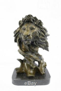 Large Bust Male Lion Bronze Sculpture Figurine Statue By Barye Art Deco