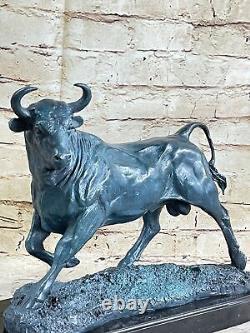 'Large Green Patina Bronze Marble Base Abstract Modern Art Bull Sculpture'