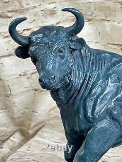 'Large Green Patina Bronze Marble Base Abstract Modern Art Bull Sculpture'