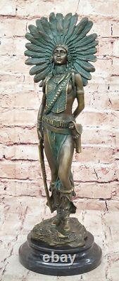 Large Indian Warrior Statue in Bronze Art Deco Western Decor Figurine