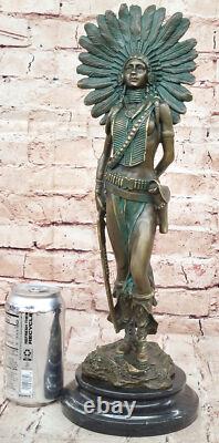 Large Indian Warrior Statue in Bronze Art Deco Western Decor Figurine