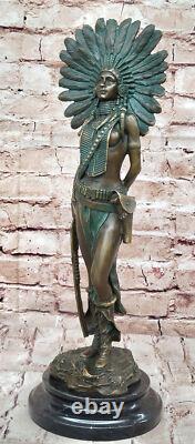 Large Indian Warrior Statue in Bronze Art Deco Western Decor Figurine