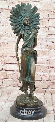 Large Indian Warrior Statue in Bronze Art Deco Western Decor Figurine