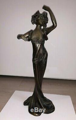 Large Sculpture Bronze Statue Female Dancer Dress Sensual Old Rare Art