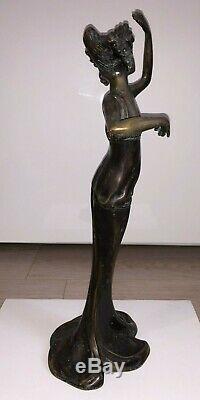 Large Sculpture Bronze Statue Female Dancer Dress Sensual Old Rare Art