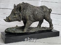 Large Wild Boar Bronze Statue Sculpture Art Deco Marble Base Decor