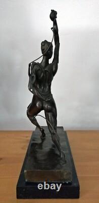 Large bronze sculpture futuristic art / Metropolis style android woman