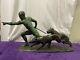 Léon Riché Important Sculpture Bronze Athlete And His Two Dogs Signed Art Deco