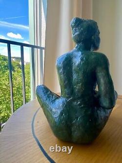 Lili Statue, Female Sculpture in Terracotta, Nude Art Design in Bronze/Green, Unique Artwork