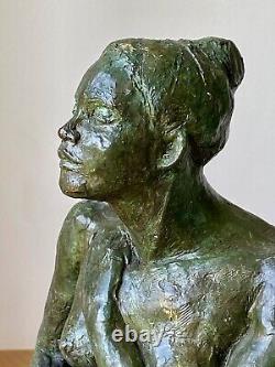 Lili Statue, Female Sculpture in Terracotta, Nude Art Design in Bronze/Green, Unique Artwork