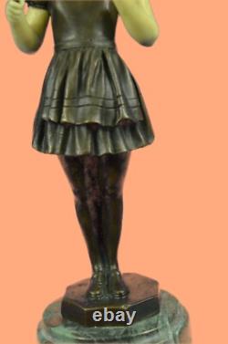 Little Girl Fishing Figurine Art Deco Bronze Sculpture Statue Home Decor Gift