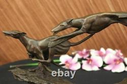 'Lost' Wax Bronze Greyhound Racing Dogs Sculpture Figurine Signed Art Statue'
