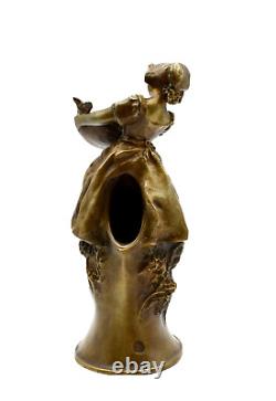 Louchet Paris Vase Bronze Sculpture Woman Bird Feeder Art Nouveau