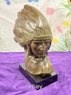 Louis Sosson Superb Bronze Sculpture Bronze Patina Brune Indian Bust Period Art Deco