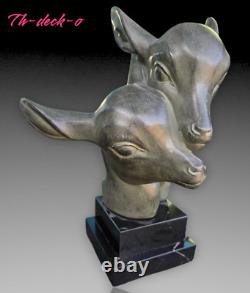 M. Leducq Sculpture Art Foundry Regule Deco 1930 Heads of Deer Bronze Patina