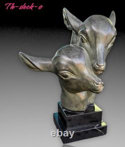M. Leducq Sculpture Art Foundry Regule Deco 1930 Heads of Deer Bronze Patina