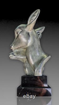 M. Leducq Sculpture Art Foundry Regule Deco 1930 Heads of Deer Bronze Patina