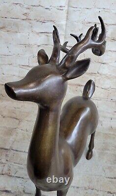 Made Chalet Art Deer Buck Reindeer Hunter Bronze Marble Lodge Sculpture