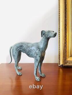 Magnificent Art Deco Bronze Sculpture of a Greyhound with Green Patina