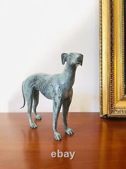 Magnificent Art Deco Bronze Sculpture of a Greyhound with Green Patina