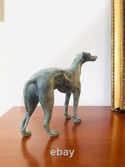 Magnificent Art Deco Bronze Sculpture of a Greyhound with Green Patina