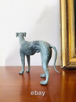 Magnificent Art Deco Bronze Sculpture of a Greyhound with Green Patina