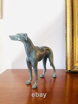 Magnificent Art Deco Bronze Sculpture of a Greyhound with Green Patina