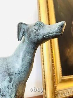 Magnificent Art Deco Bronze Sculpture of a Greyhound with Green Patina