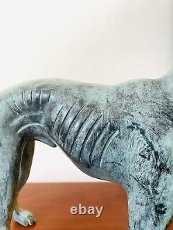 Magnificent Art Deco Bronze Sculpture of a Greyhound with Green Patina