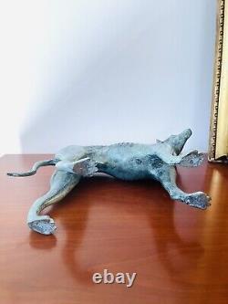 Magnificent Art Deco Bronze Sculpture of a Greyhound with Green Patina