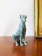 Magnificent Art Deco Seated Greyhound Sculpture In Green Patina Bronze