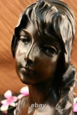 Maiden Bust by French Artésiennes Milo Bronze Art Deco Cast Figurine Statue