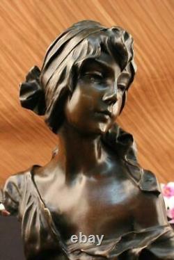 Maiden Bust by French Artésiennes Milo Bronze Art Deco Cast Figurine Statue