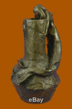 Main Art Nouveau Mermaid Vase By Aldo Vitaleh Bronze Sculpture Figurine