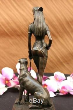 Main Egyptian Queen Cleopatra Bronze With Lion Art Sculpture Figurine Statue