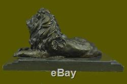Male Lion African Bronze Sculpture Statue Figurine Barye Art On Base Marble