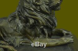 Male Lion African Bronze Sculpture Statue Figurine Barye Art On Base Marble