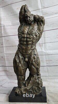 Male Muscle Chair Posing Sexy Gay Interest Bronze Sculpture Marble Statue Art