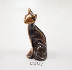 Massive bronze sculpture of a sitting cat signed by Yves Lohé decoration