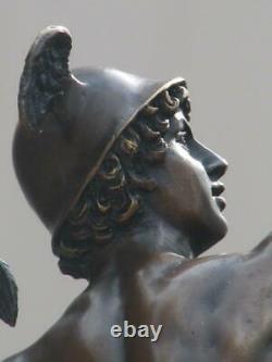 Mercury / Hermes & Cauceus On Marble Base Signed Bronze Sculpture Art Fonte